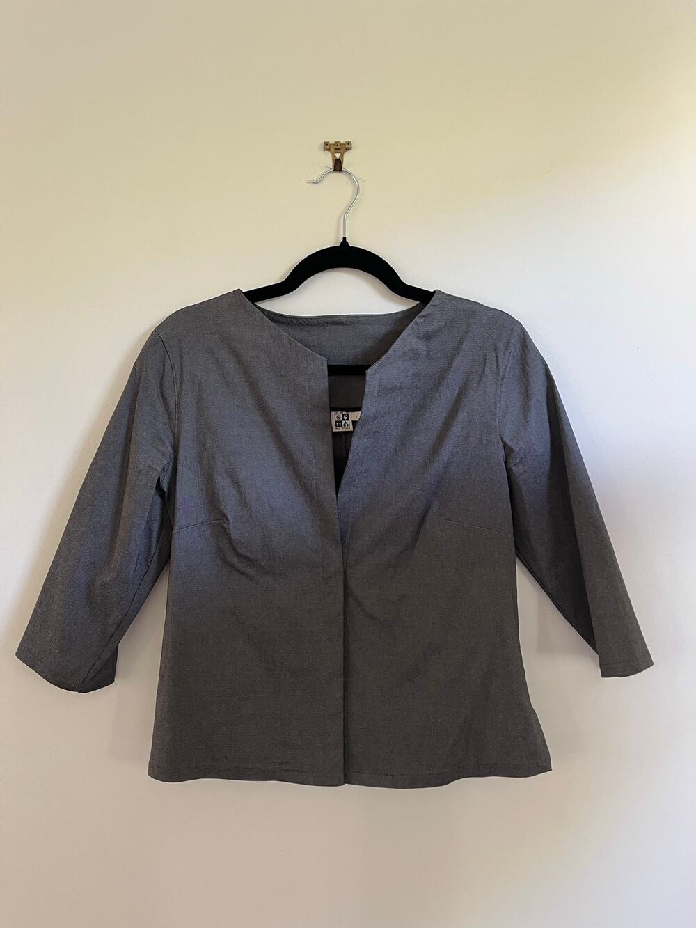 VTG Max Studio Women’s Gray Minimalist Open Blazer Jacket 3/4 Sleeve Top Size L